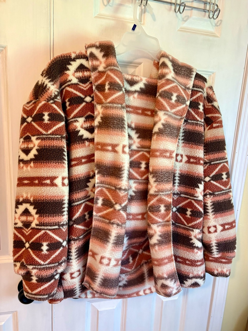 Cozy Hooded Aztec Sherpa Jacket in Brown